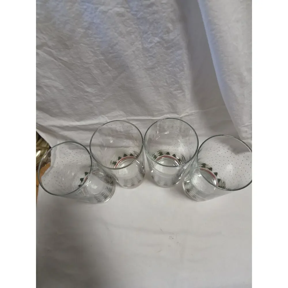 4 Vintage Christmas Tree RED BAND Snowflake Glasses Tumbler Libbey